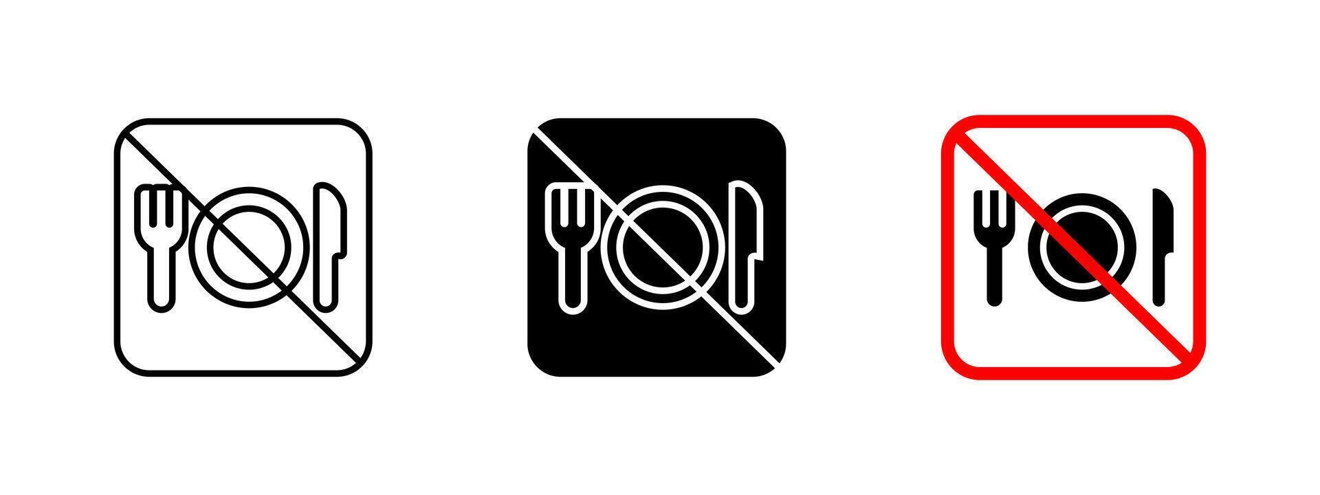 No eating icon. Restricted meal sign illustration. Warning symbol for areas where food consumption is not allowed. Prohibited dining notice for hygiene, safety and regulation enforcement. vector