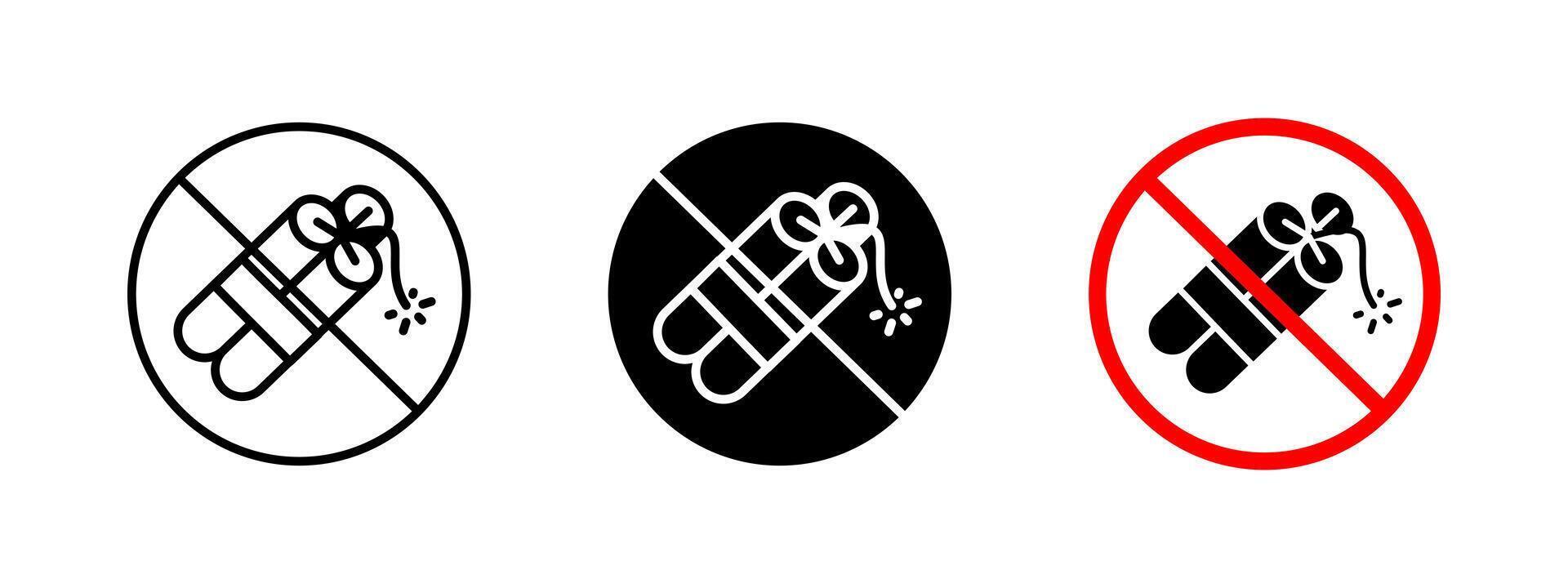 No explosives icon. Prohibited sign for preventing detonation and hazardous materials. Security warning symbol for public safety and law enforcement. Explosive restriction and anti-terrorism alert. vector
