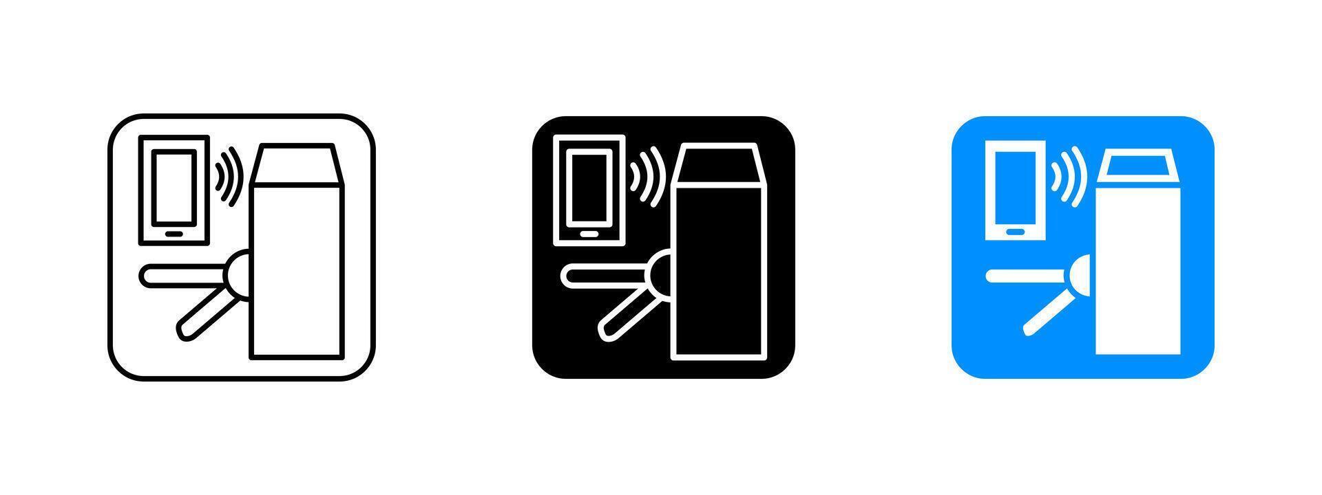 Turnstile icon. Secure access illustration. Electronic gate and NFC verification symbol. Smart entrance and identification sign for restricted entry and security control systems. vector