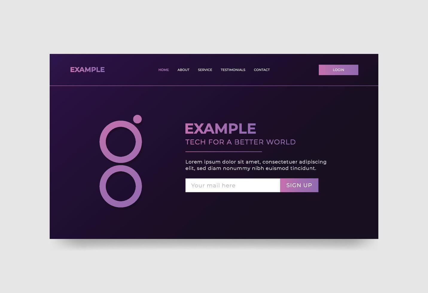 Dark violet website landing page template. Abstract style background for webpage and application with gradient effect. vector