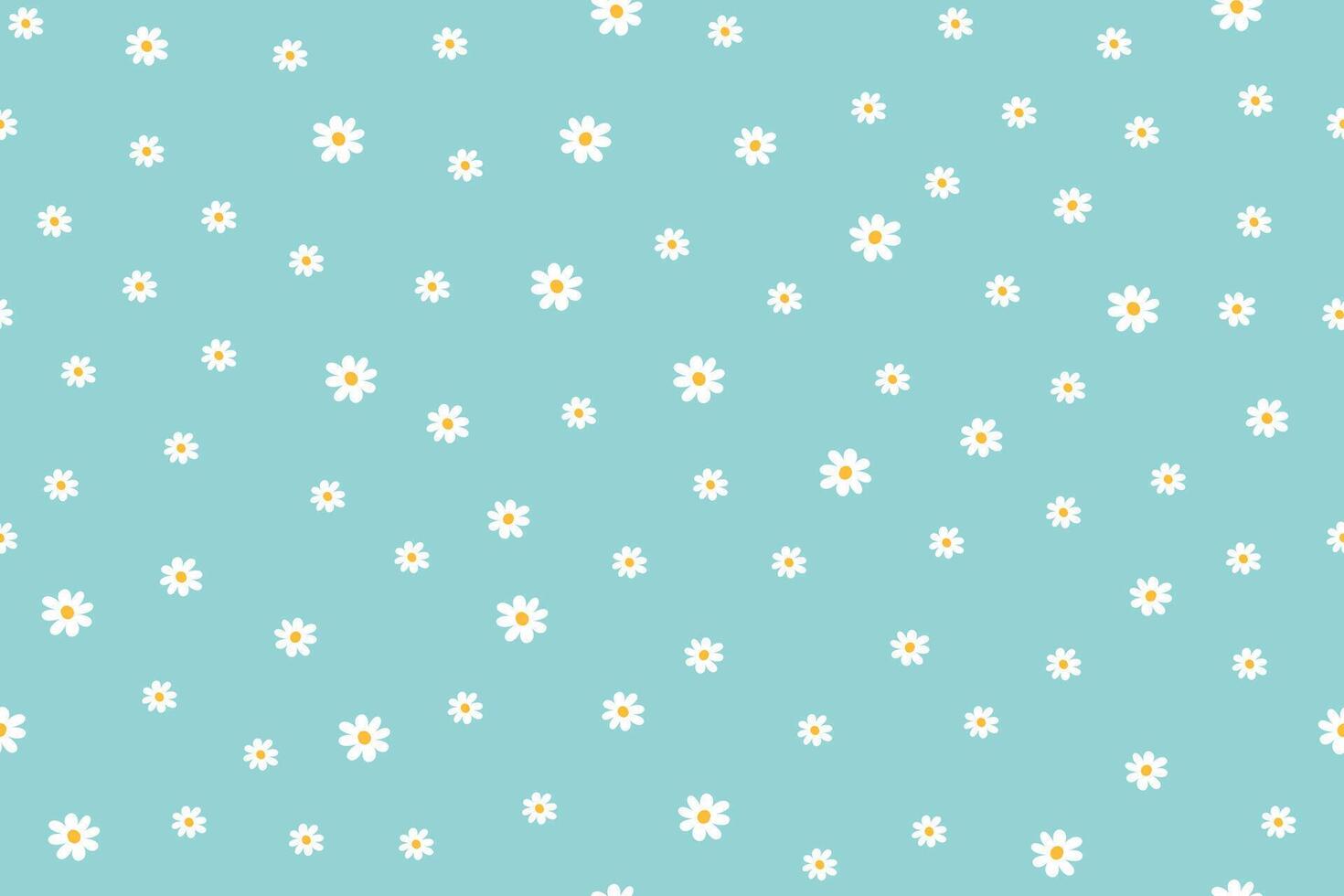 Nature seamless pattern of chamomiles on blue background. Spring, Easter and summer concept. vector