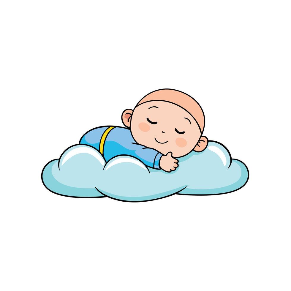 cute baby sleeping on cloud vector