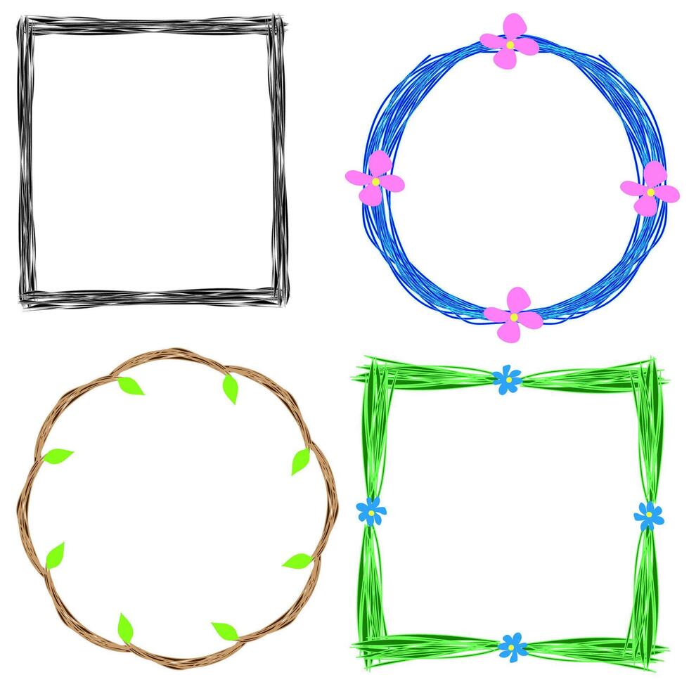 Set of four original multi-colored frames of different shapes on a white background vector