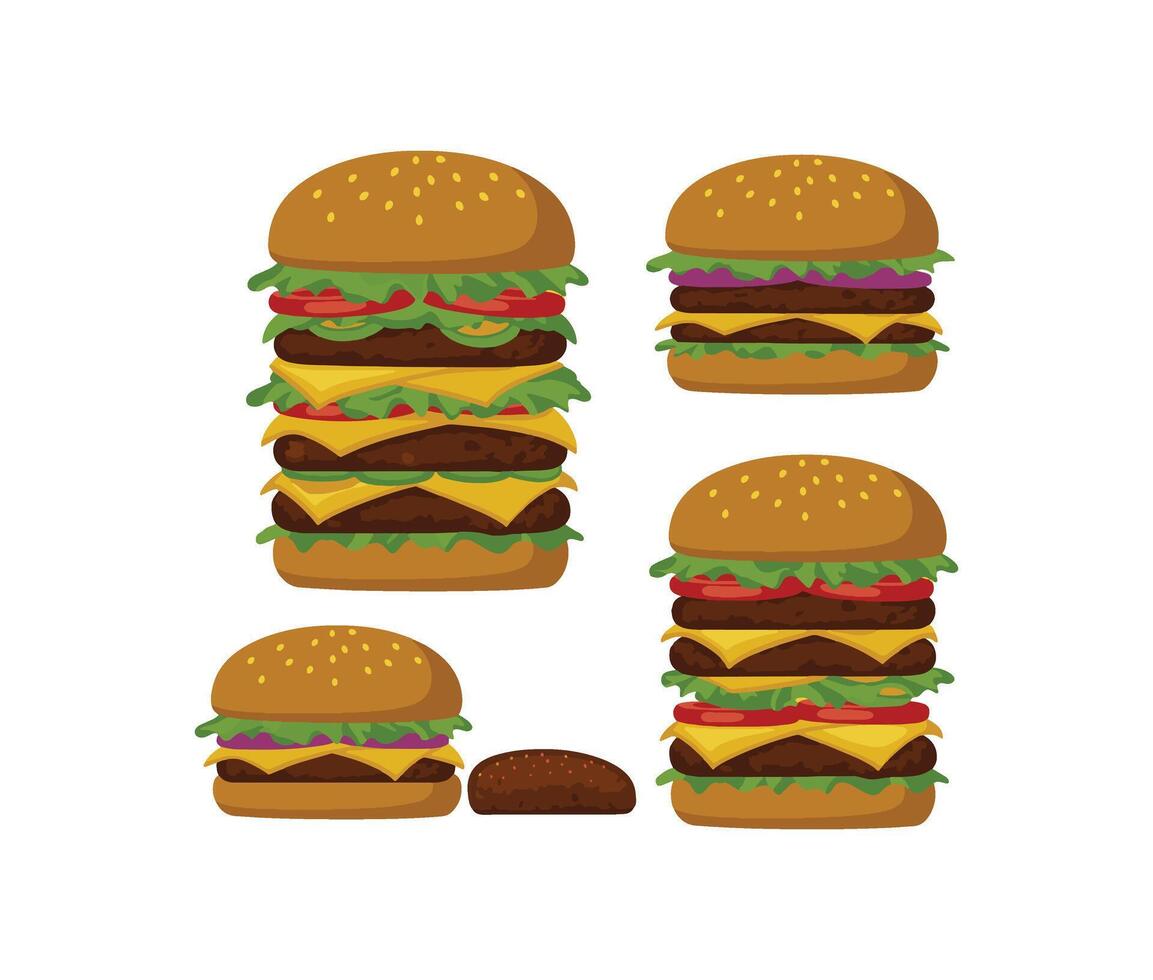 Grilled Cheeseburger Set Design vector