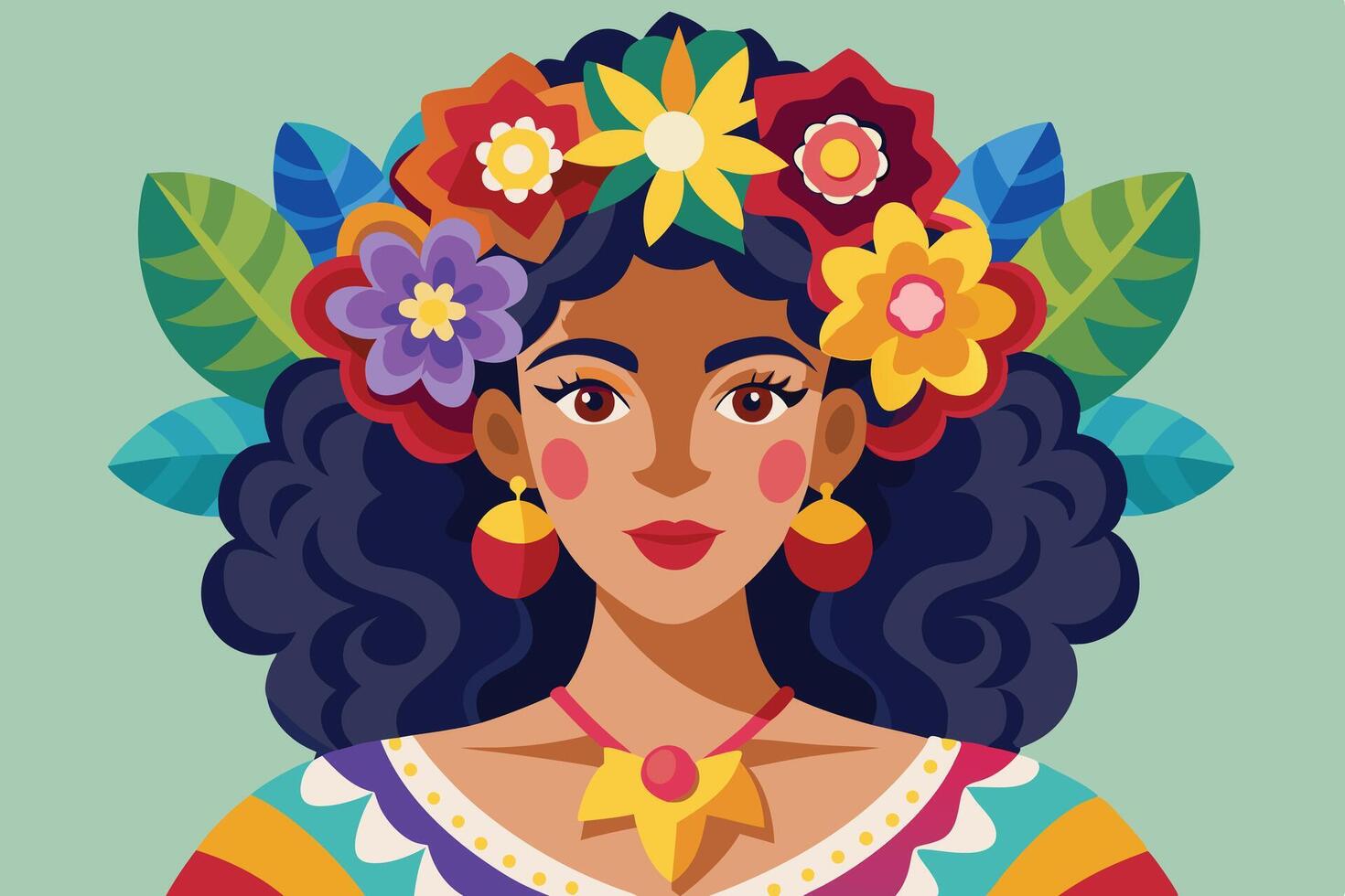 A colorful illustration of a woman in a traditional vector