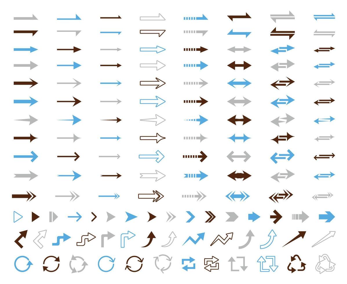 Arrows Set, Blue and Gray Different Icons, Symbols, Signs On White Background vector
