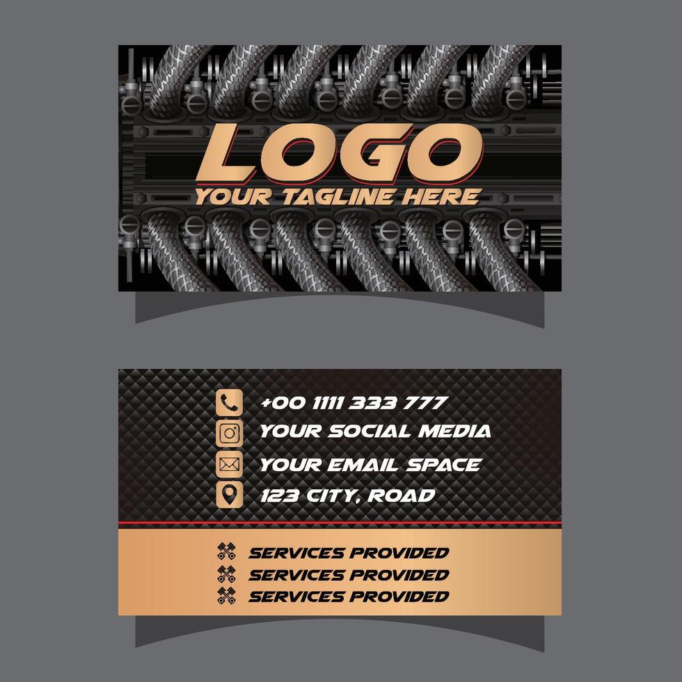 Modern Automotive Business Card Template. Industrial and Metallic Design vector