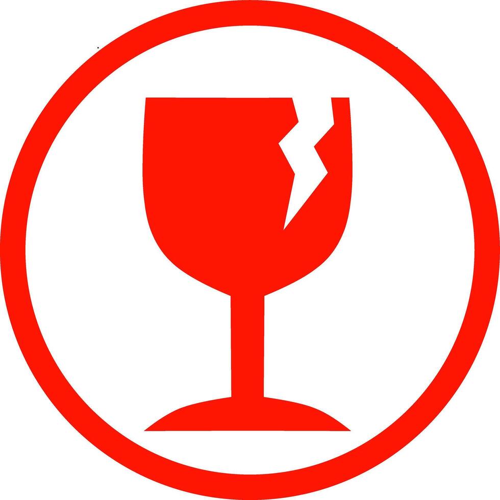 Fragile red alert warning circle Icon. Perfect for sattaching to boxes containing breakable items. vector