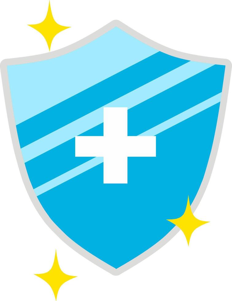 Protective shield with white cross in front and shining blue texture. Fit for health issue presentation. vector