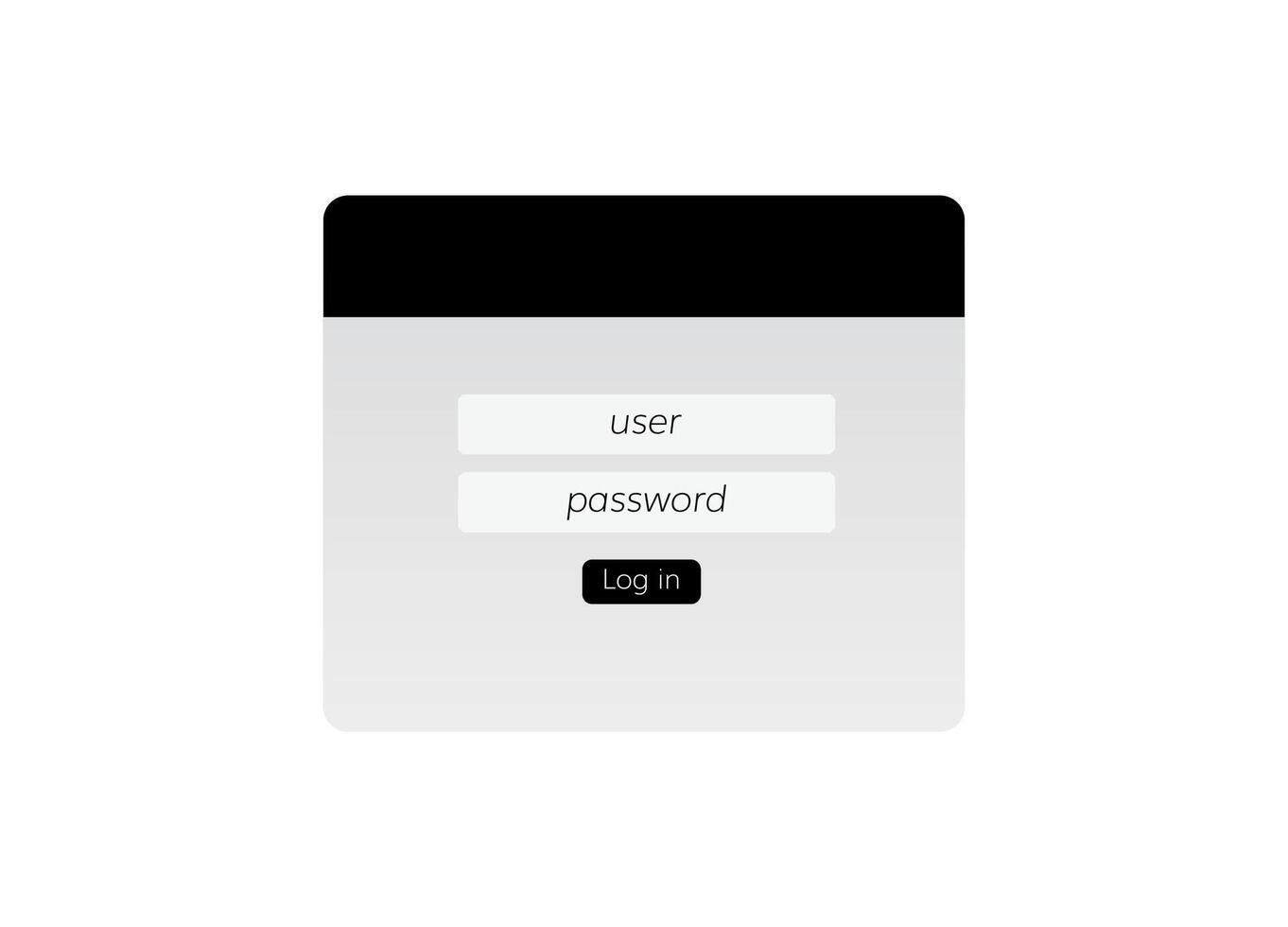 Simple user login interface with username and password input fields and log in button vector
