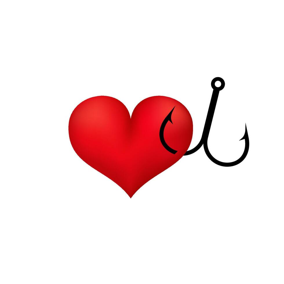 Heart shaped symbol with fishing hook depicting love and passion in a unique and creative design vector