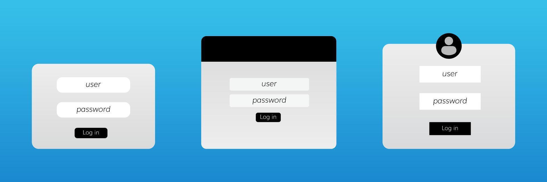 Multiple login interface designs with user input and password fields vector