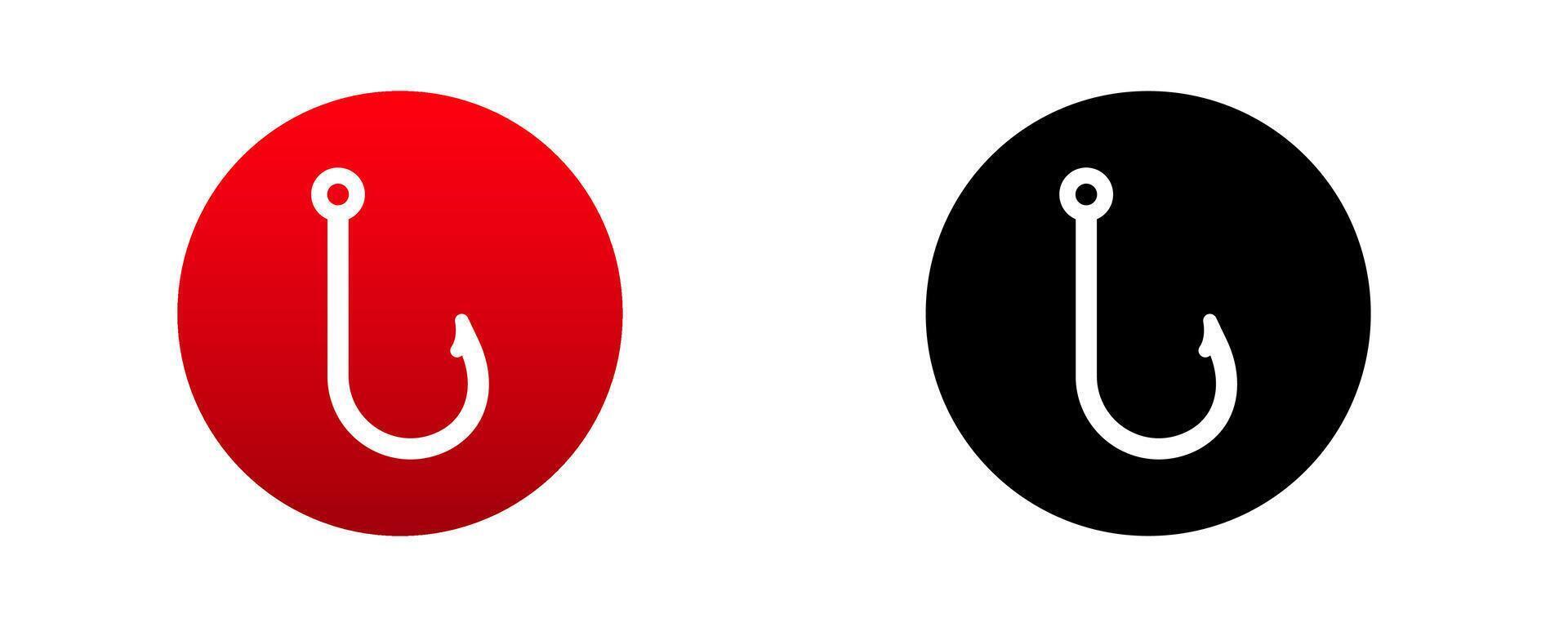 Fishing hook icons displayed in bold red and black circular designs vector