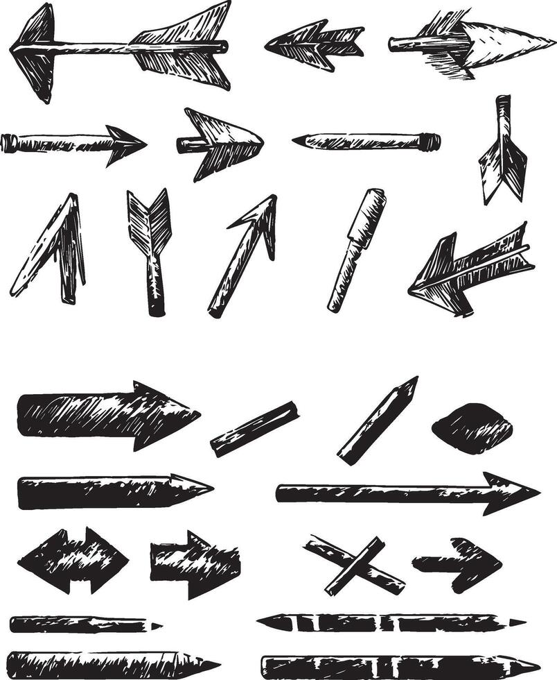 Set of charcoal arrows on white background vector