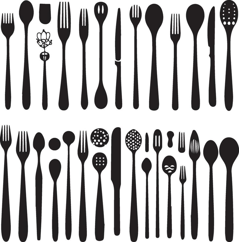 Set of Cutlery Icon Silhouette Spoon Fork vector