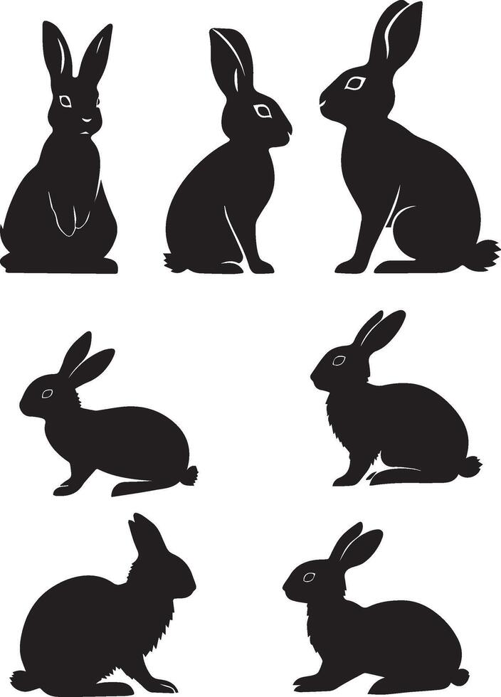 Rabbits Set silhouette isolated on white background vector