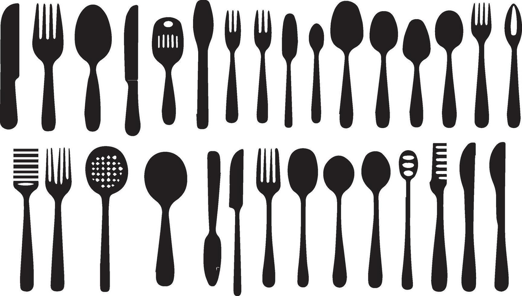Fork spoon and knife set silhouette isolated on white background vector