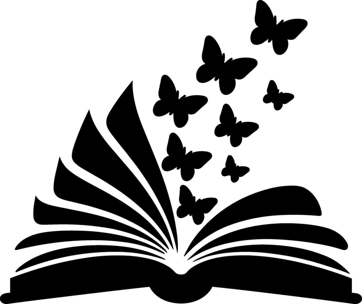 Open Book with Butterflies Flying Up Silhouette vector