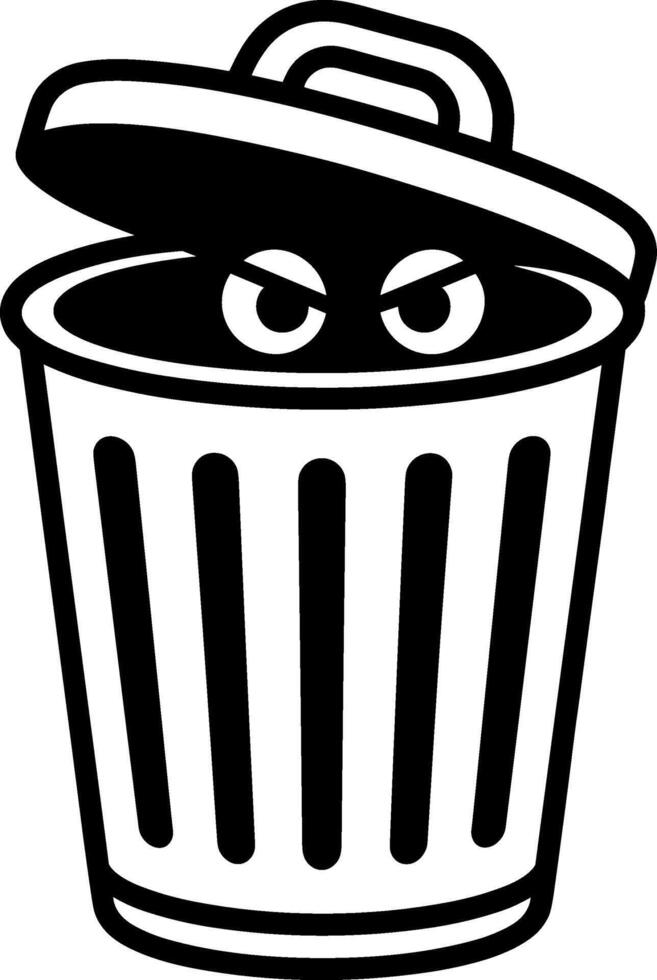 Silhouette of Trash Can with Cartoon Eyes and Lid vector