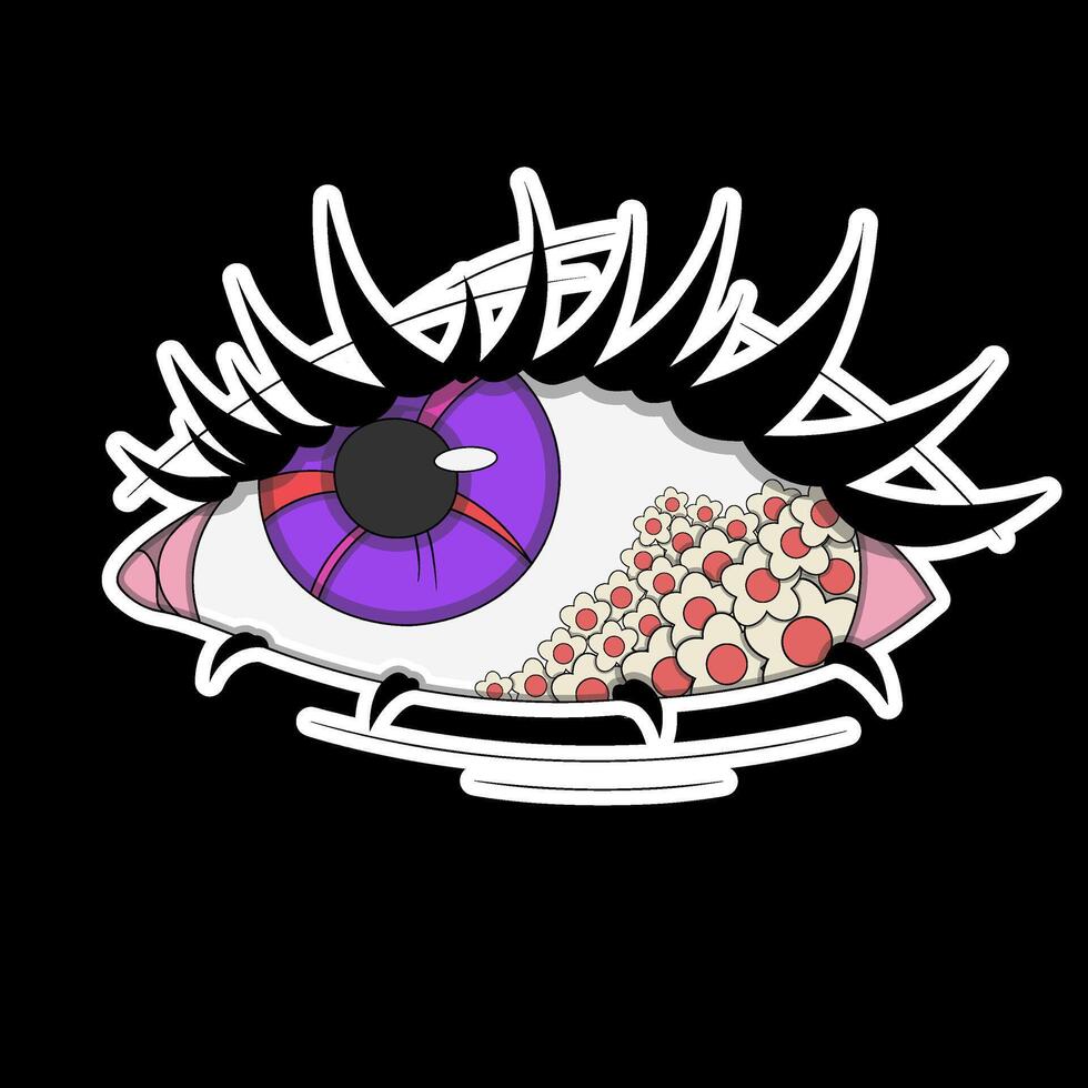 Purple eye with daisies, psychedelic sticker vector