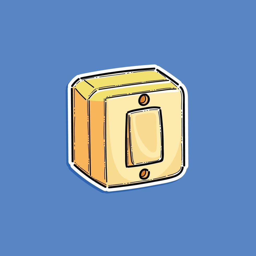 Illustrated light switch in a cartoon style with bold colors on a bright blue backdrop. vector