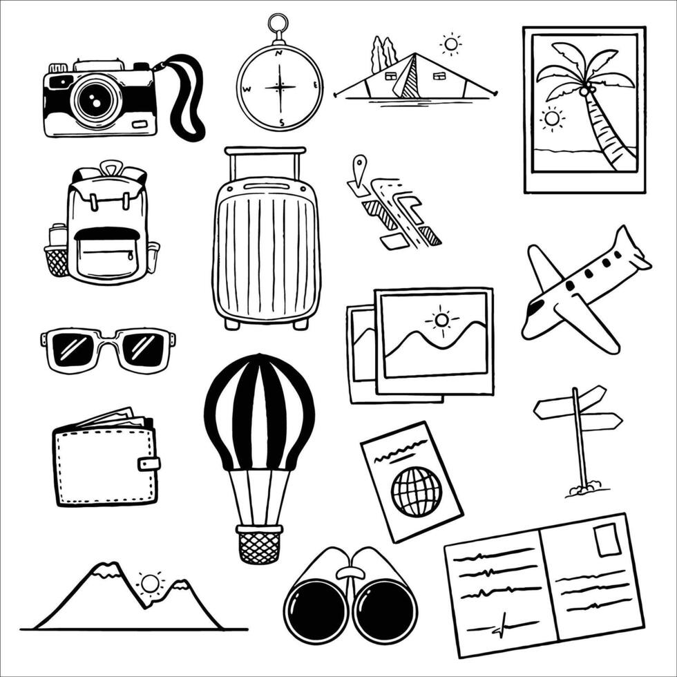 hand drawn travel doodle, clipart images about travel vector