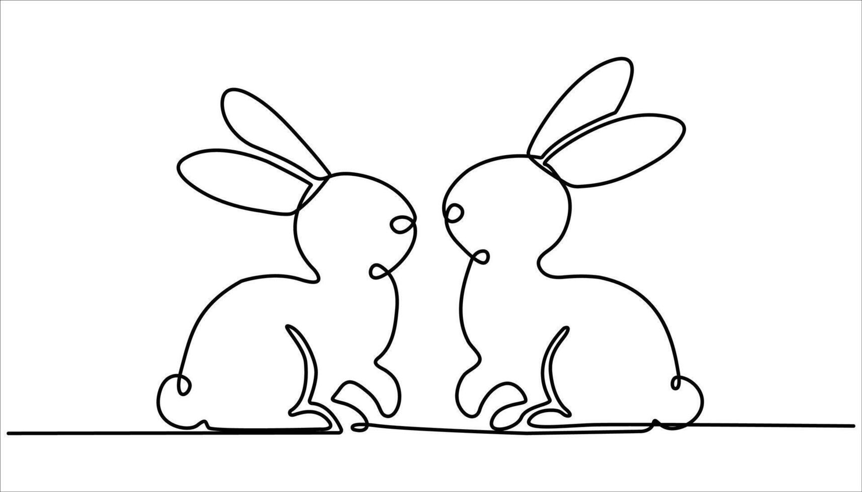 Easter Bunny continuous one line drawing. Easter holiday decoration.Easter Bunny for Spring Design in Simple Linear Style. Rabbit Doodle Black on White Illustration. vector