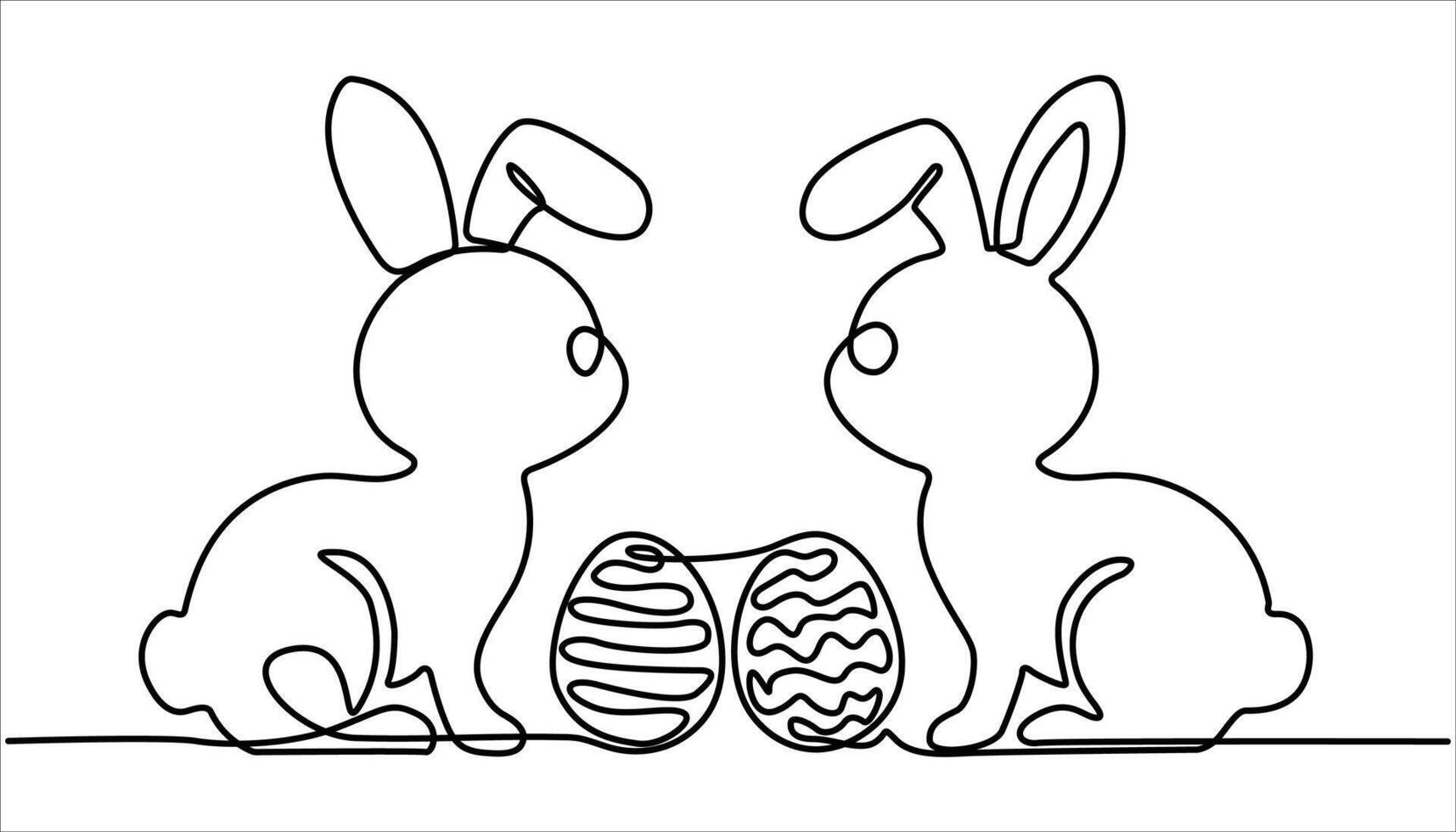 Easter Bunny continuous one line drawing. Easter holiday decoration. Fluffy rabbit silhouette with ears in simple linear style for spring design greeting card and web banner. vector