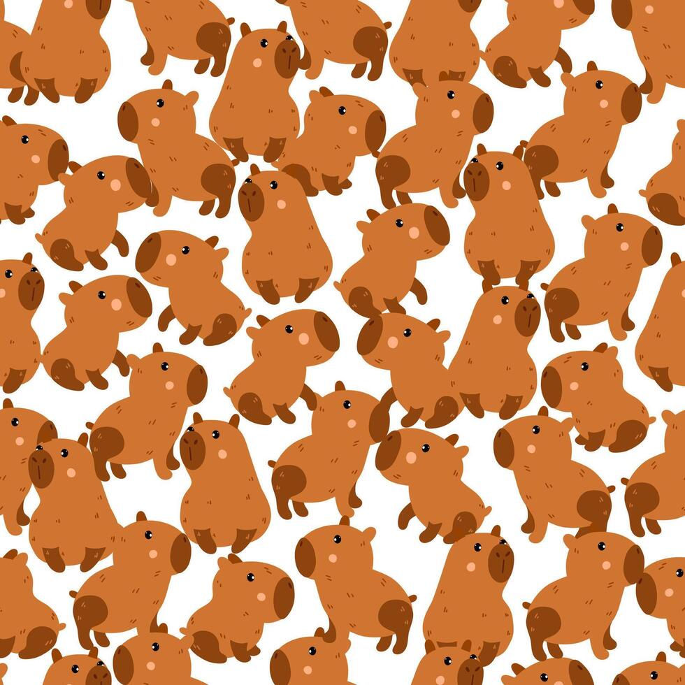Seamless capybaras print on white background. vector