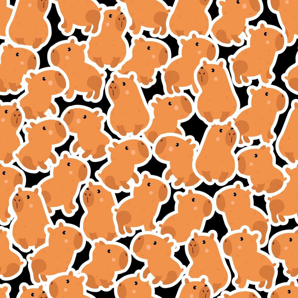 Seamless capybaras print on black background. vector