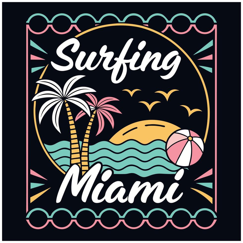 Miami Florida Surfing Paradise Graphic Tee vector