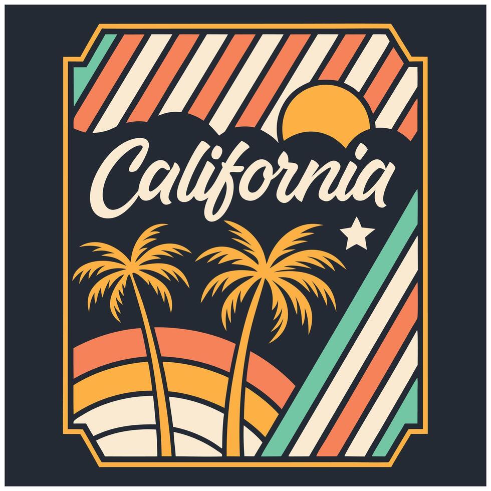 Summer California Beach Vibes Tee Shirt Design vector