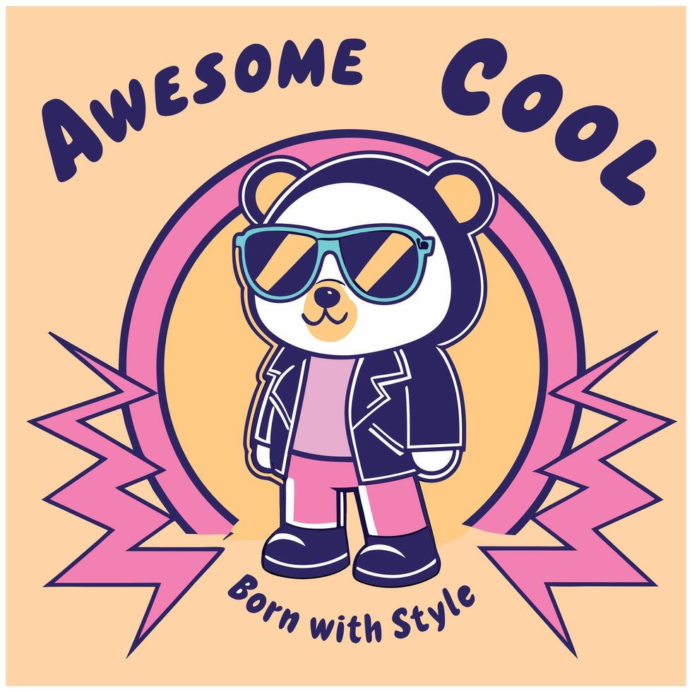 Trendy Teddy Bear Cool Style Graphic Tee for Kids vector