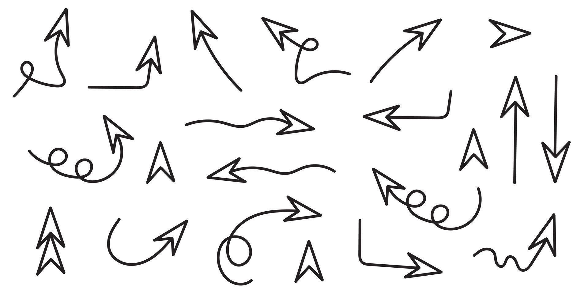 Collection of hand drawn arrows. set. vector