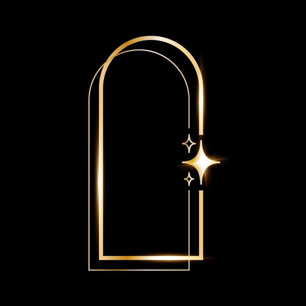 Star glare golden arch geometric frame shape, golden minimalist y2k frame vector