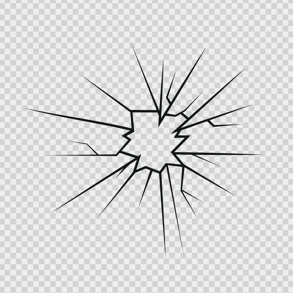 Crack shot in glass, silhouette linear crack breaks, broken glass or ice, illustration abstract vector