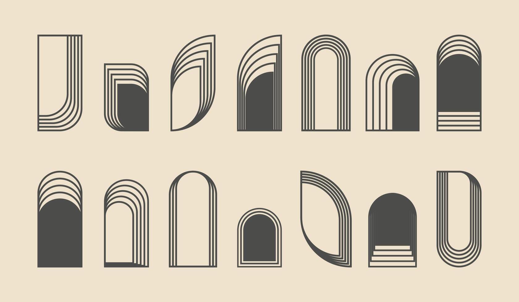 Minimalist decorative aesthetic arch frame, linear elements in art deco style. Linear geometric shapes vector