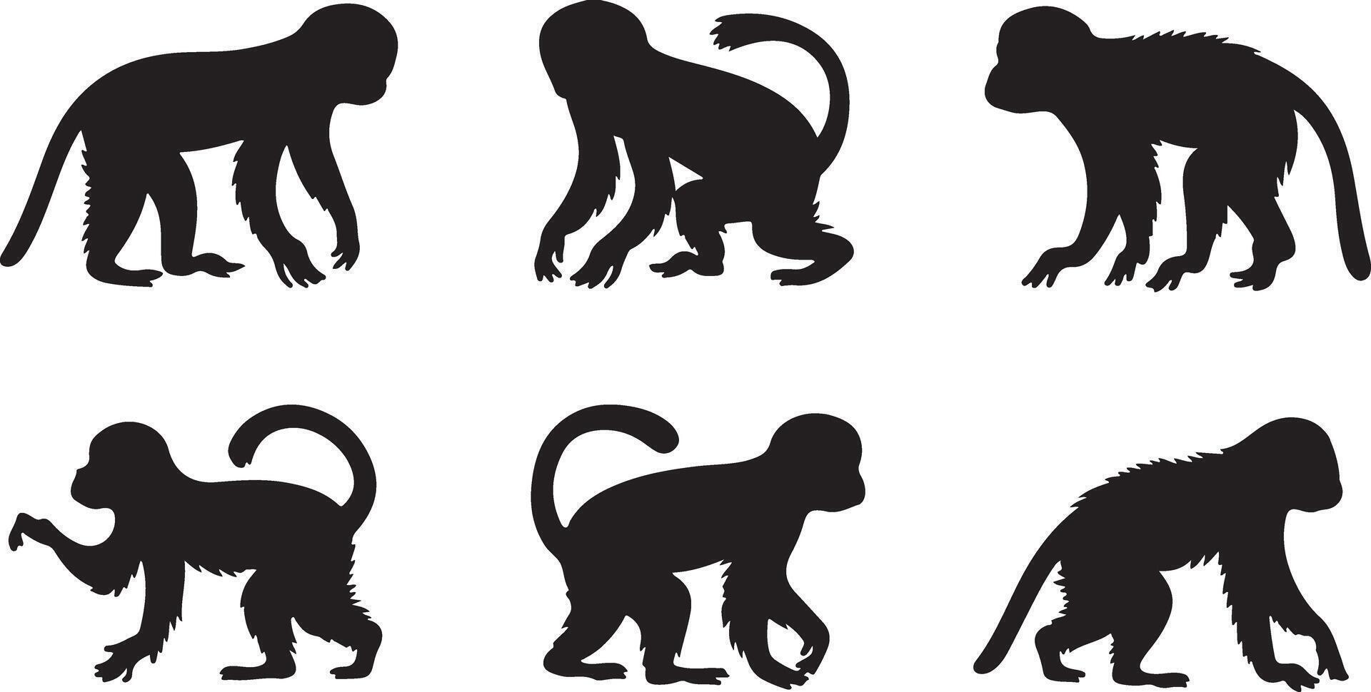 Collection of Gibbon silhouettes vector