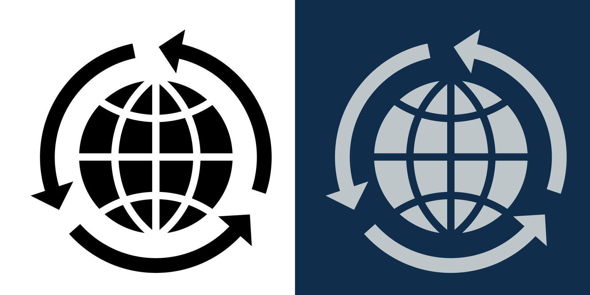 Global Network Icon with Arrows. Icon of Arrows and globe. Worldwide Communication, Internet Connectivity, and Data Exchange for Business, Technology, and Digital Transformation Concepts. vector