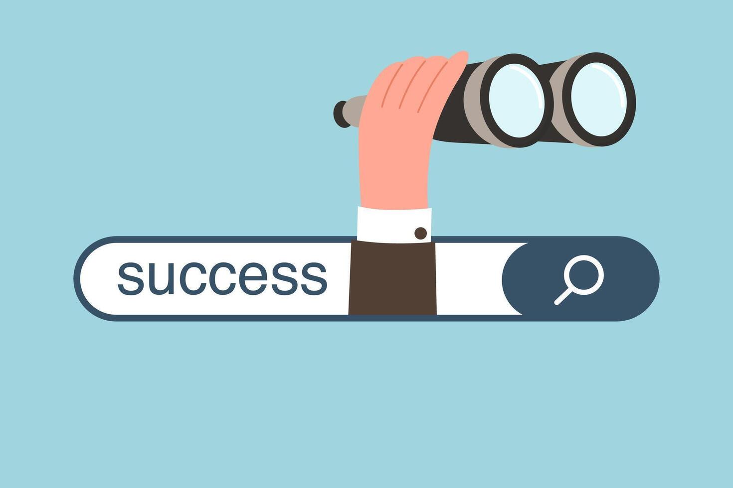 Hand with binoculars from search bar with success vector