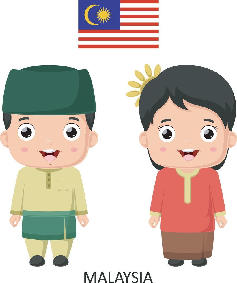 Cute Malaysia boy and girl in national clothes vector