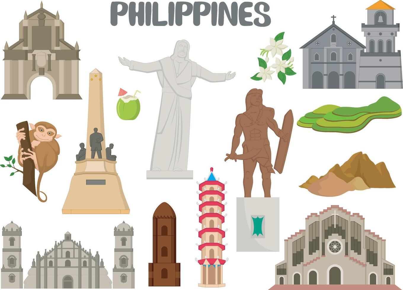 Set of Philippines landmarks architecture vector
