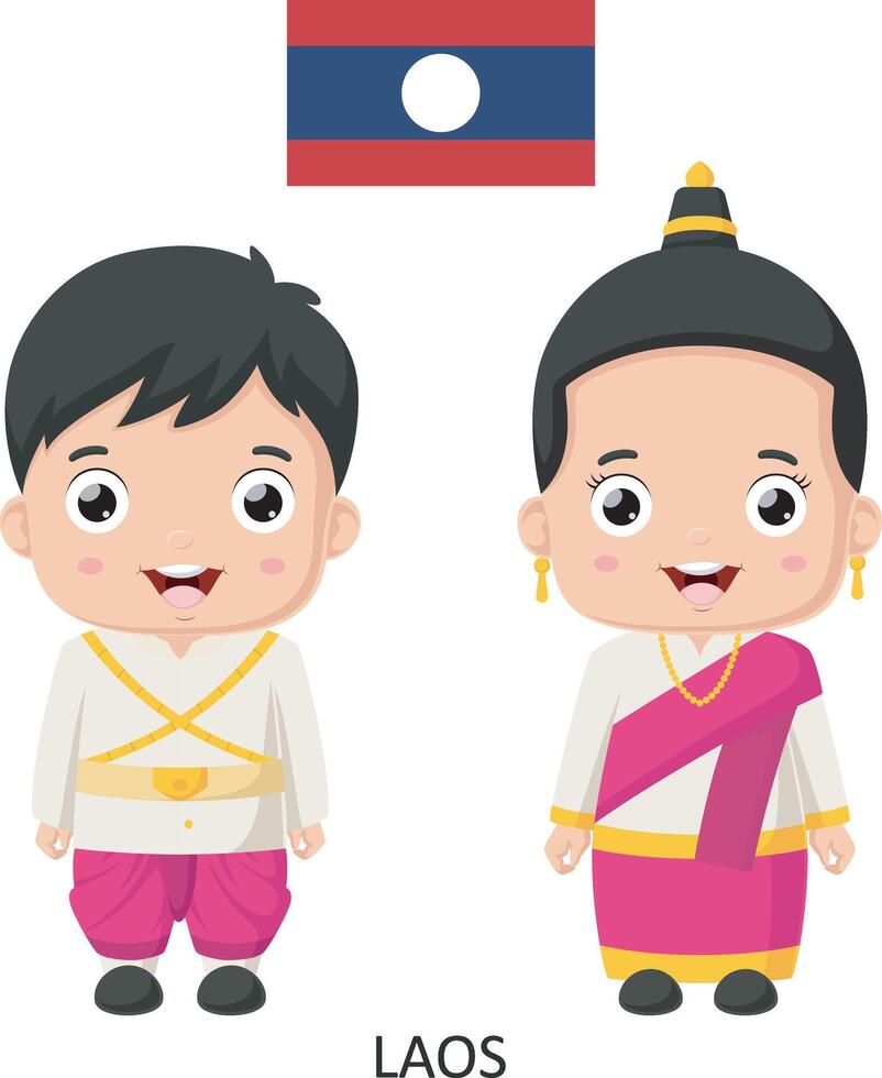 Cute laos boy and girl in national clothes vector