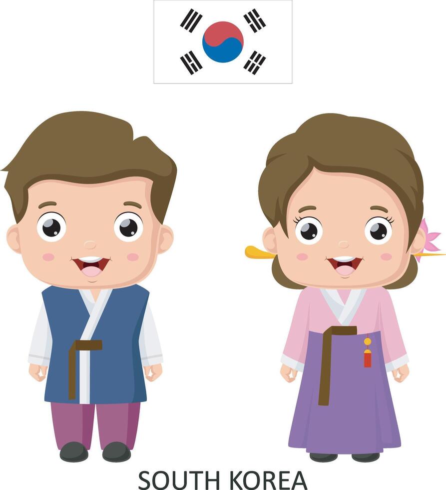 Cute South Korea boy and girl in national clothes vector