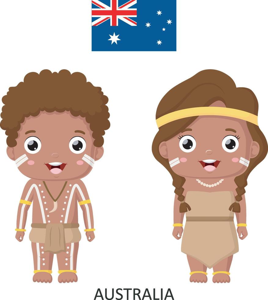 Cute Australia boy and girl in national clothes vector