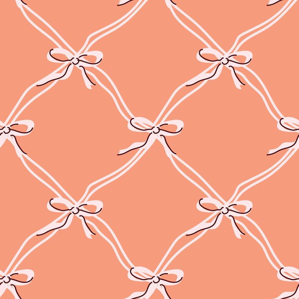 Seamless pattern of pink ribbons on coral background vector