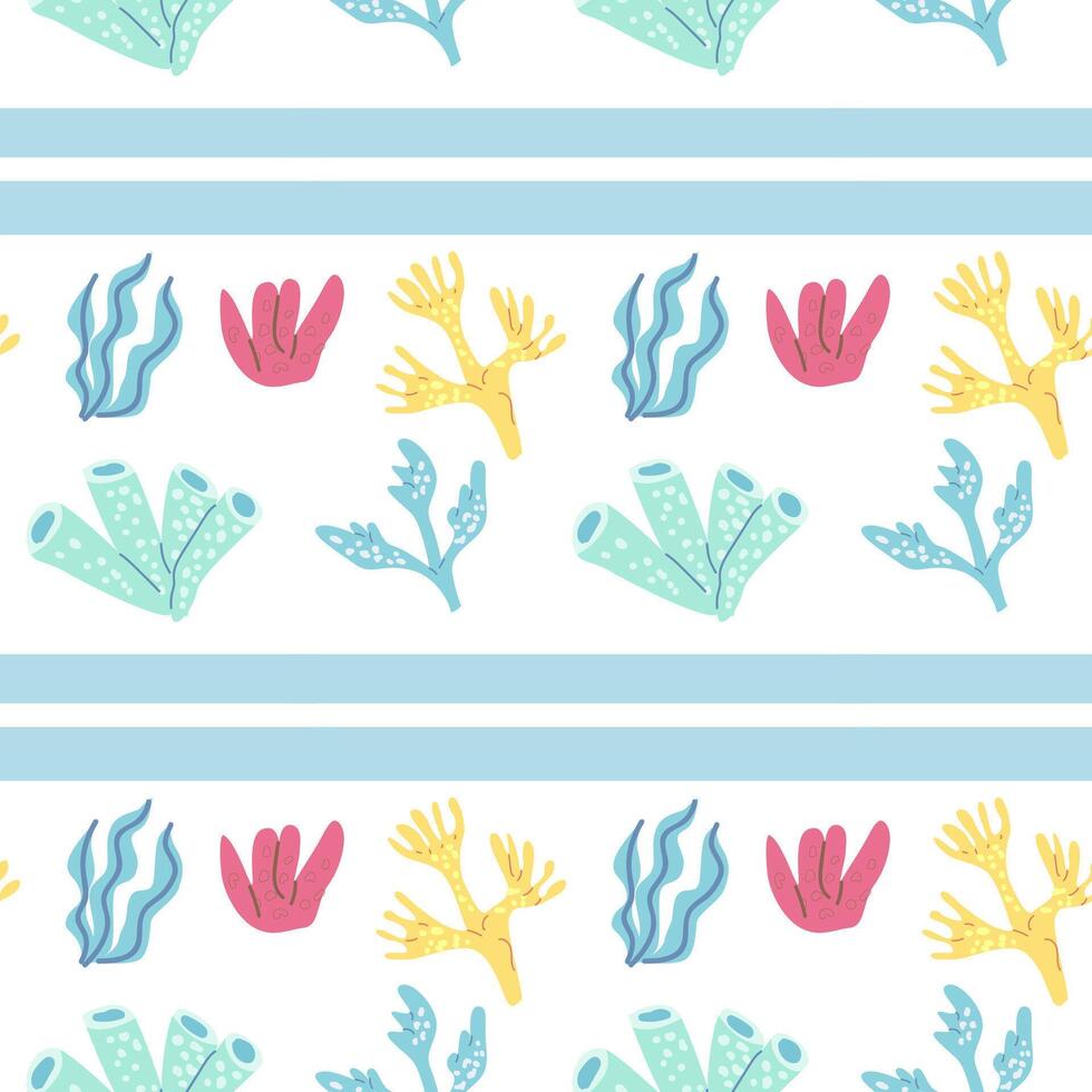 Colorful coral reef pattern with varied marine plants vector