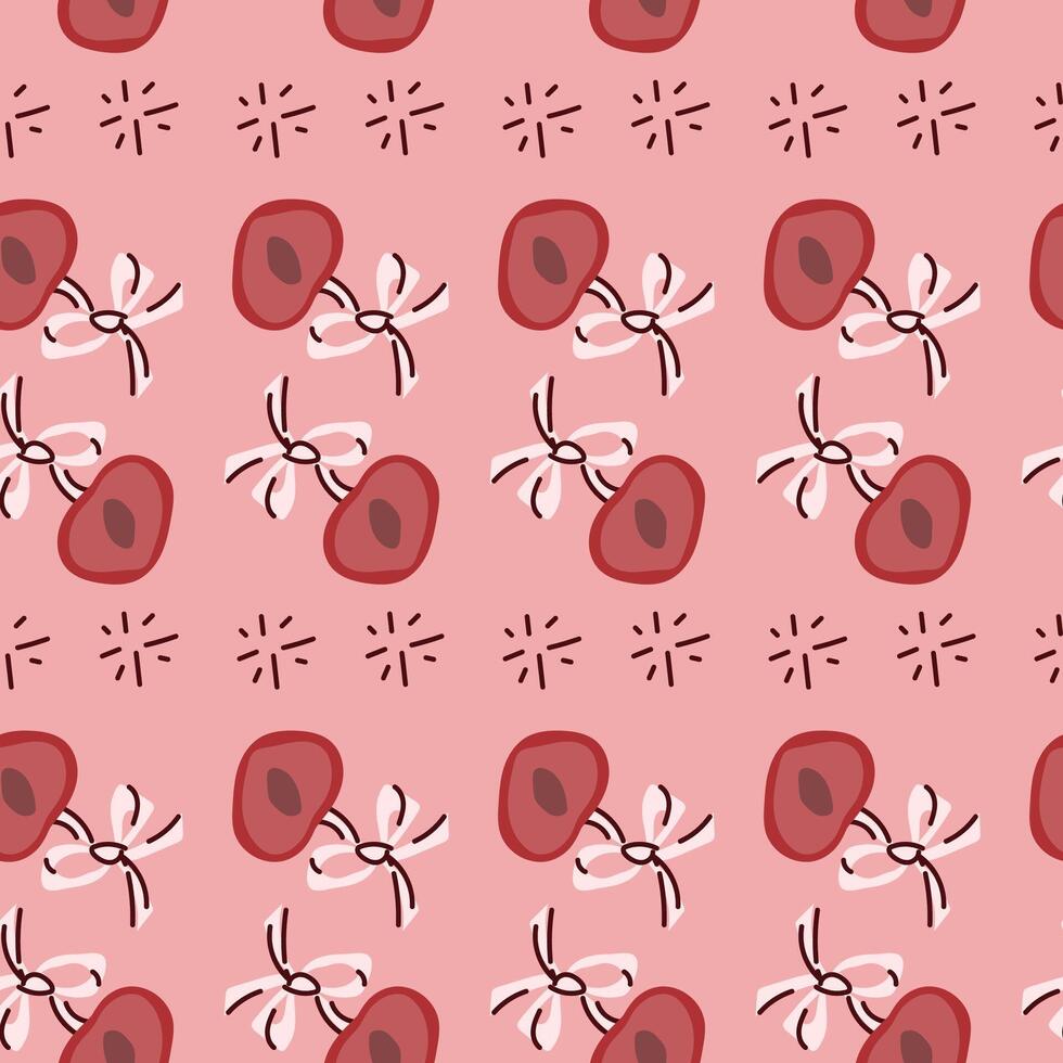 Playful cherry blossom and seed pattern in red and pink palette vector