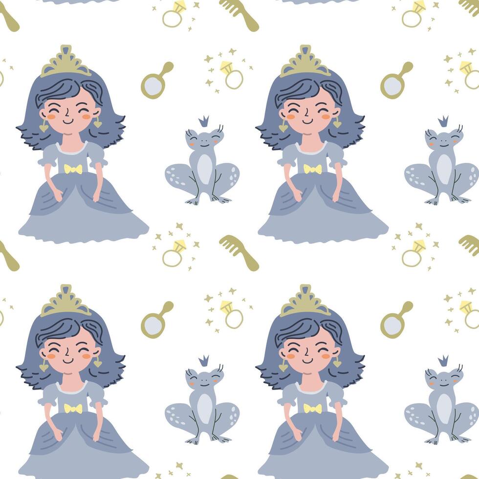 Princess and fantasy creature pattern design for childrens textiles and crafts vector