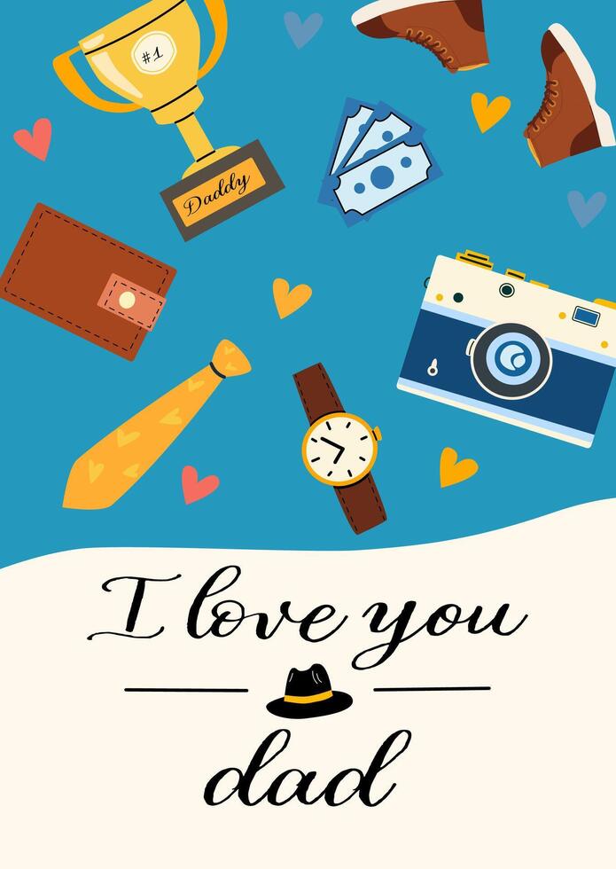 Father's day card design with symbols of appreciation and love for dad vector